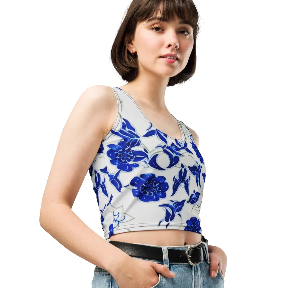 Blue Delft Bloom on Crop Top — Right Front