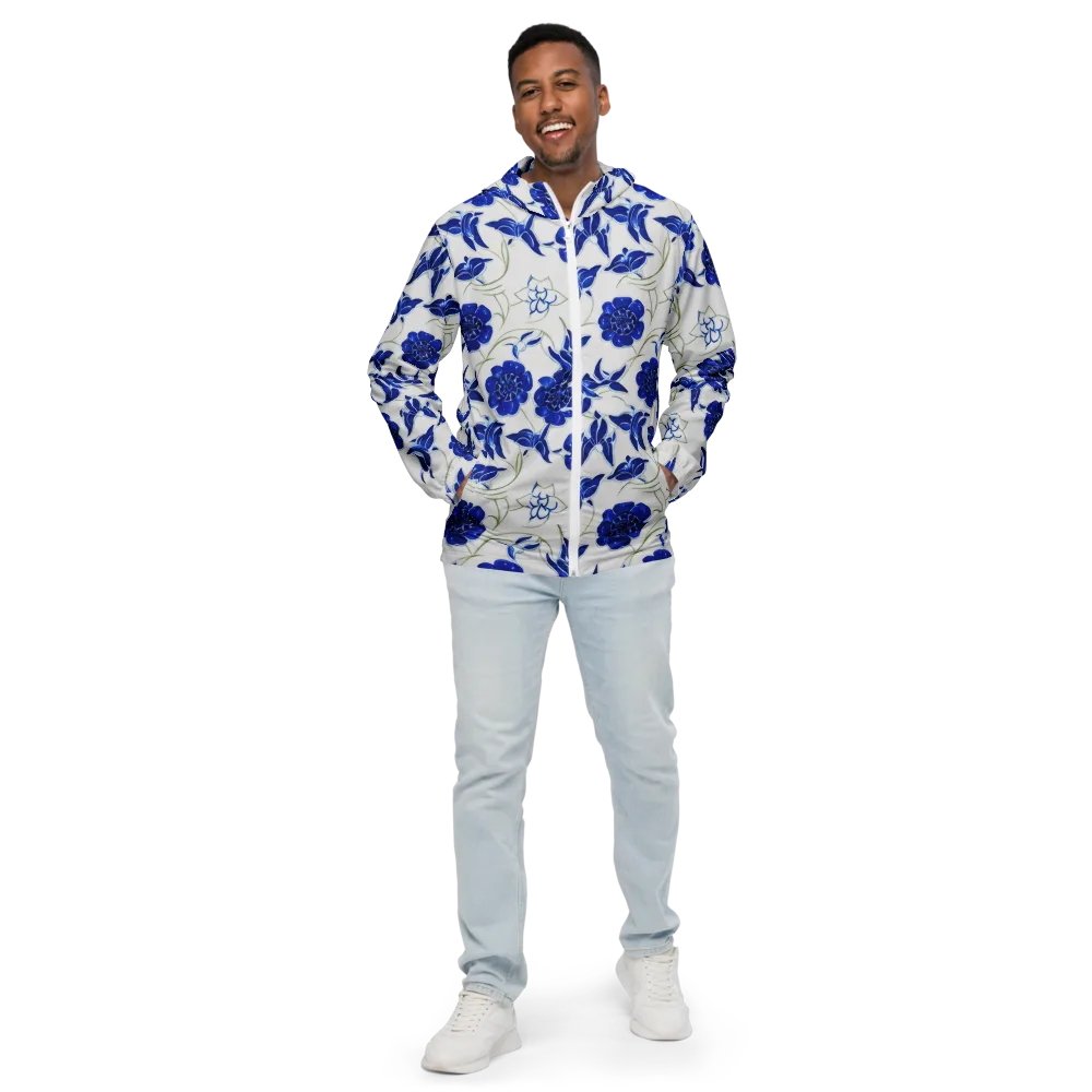 Blue Delft Bloom on Men's Windbreaker — Front