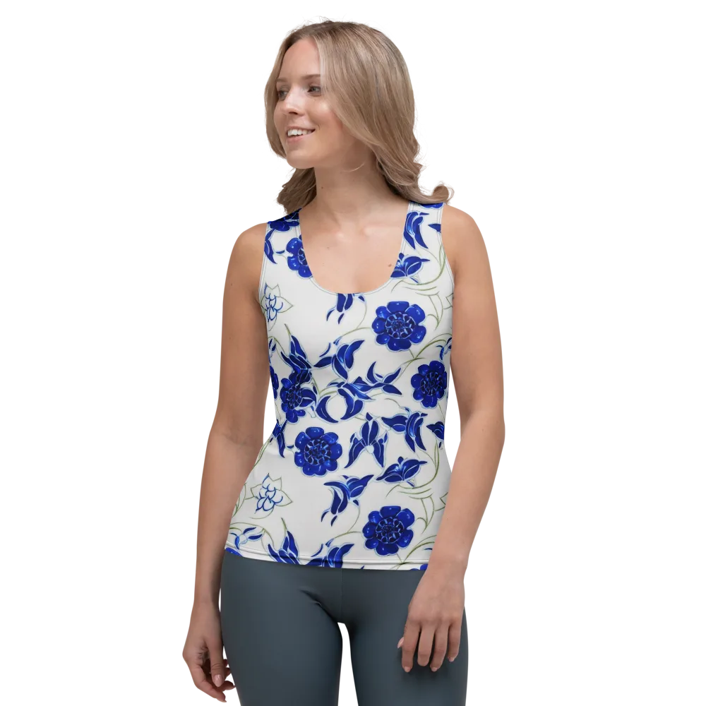 Blue Delft Bloom on Women's Tank Top — Front