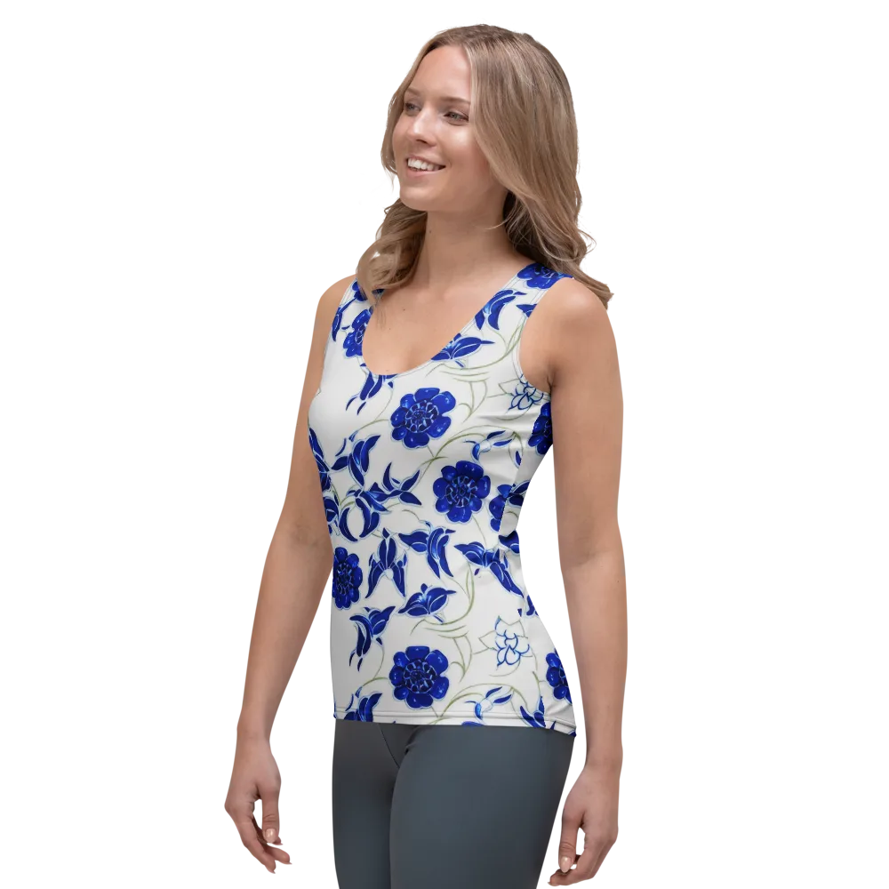 Blue Delft Bloom on Women's Tank Top — Left Front