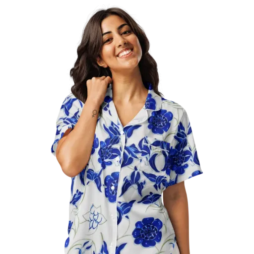 Blue Delft Bloom on a Women's Short Sleeve Pajama Top