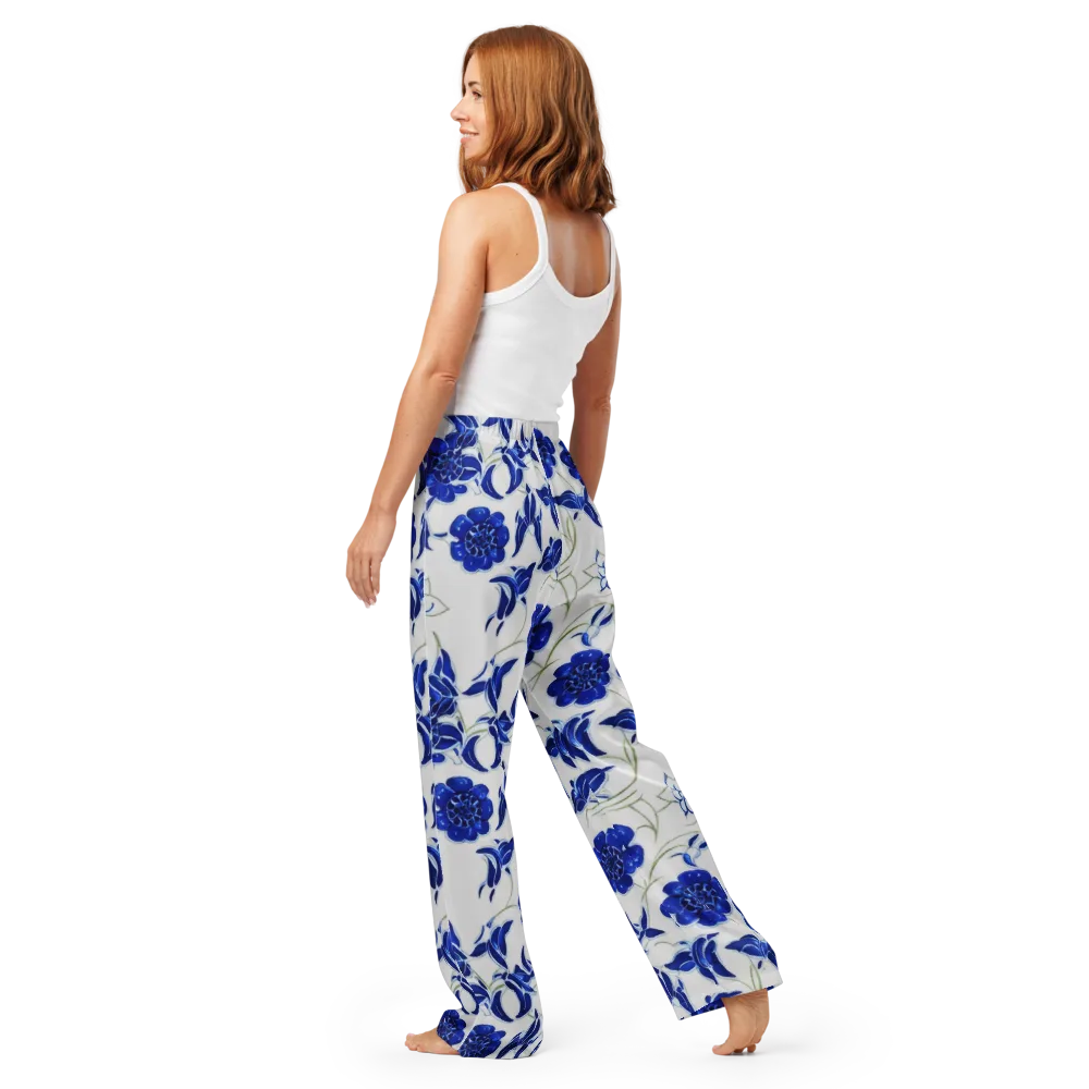 Blue Delft Bloom on Women's Pajama Pants — Back