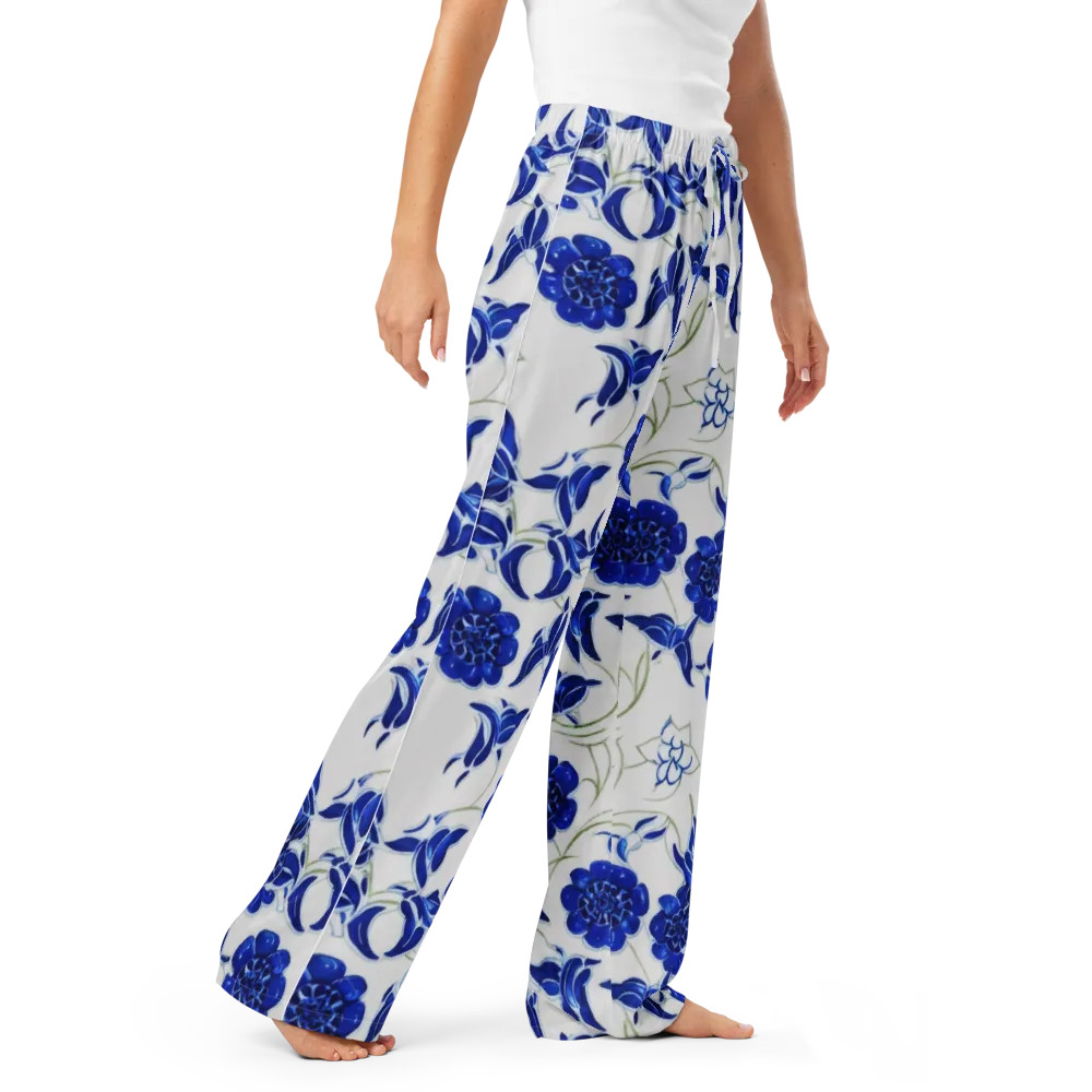 Blue Delft Bloom on Women's Pajama Pants — Right Front
