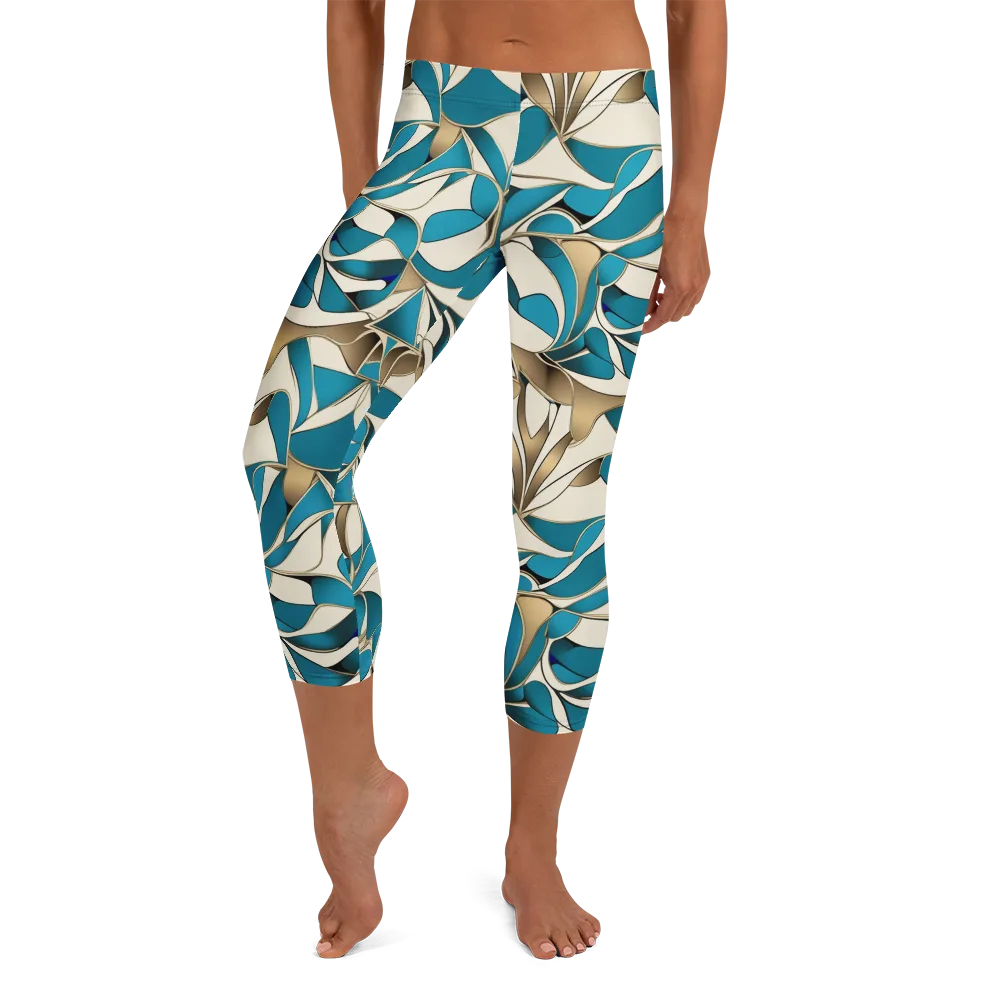 Teal Arabesque on Capri Leggings — Front