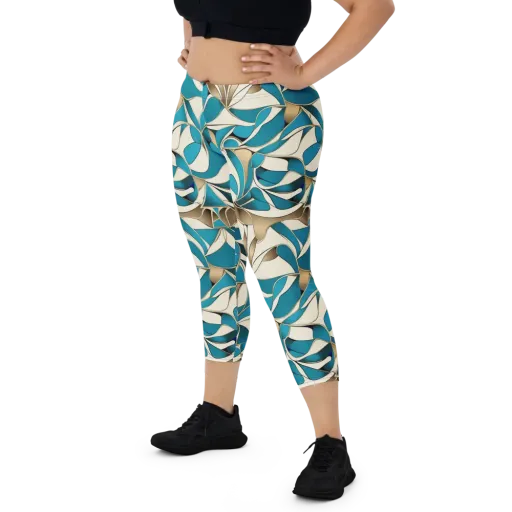 Teal Arabesque on a Capri Leggings