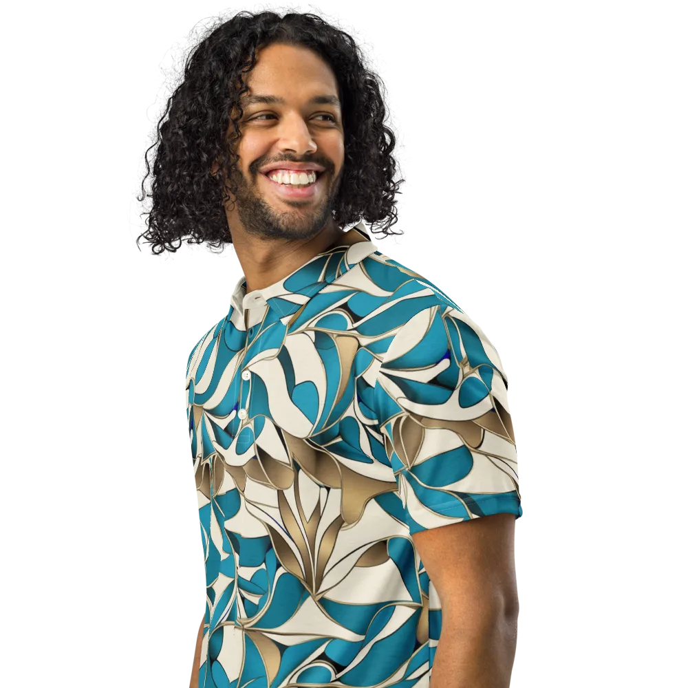 Teal Arabesque on Men's Slim Fit Polo Shirt — Left Front