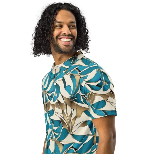 Teal Arabesque on a Men's Slim Fit Polo Shirt