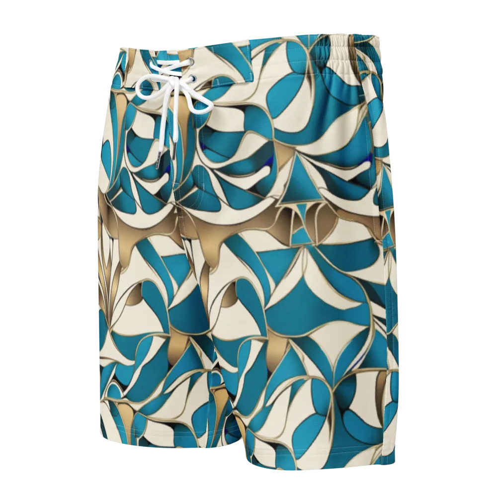 Teal Arabesque on Men's Board Shorts — Front