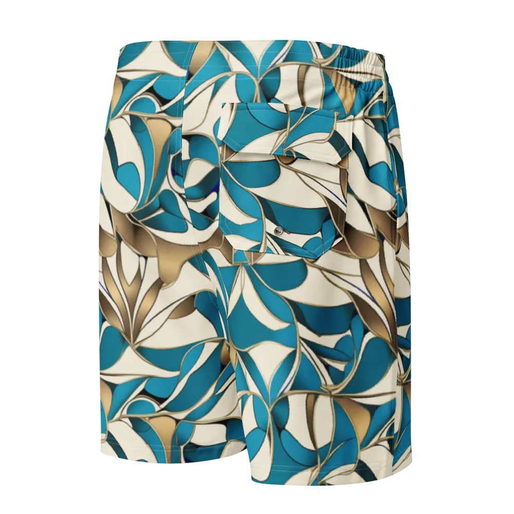 Teal Arabesque on Men's Board Shorts — Back