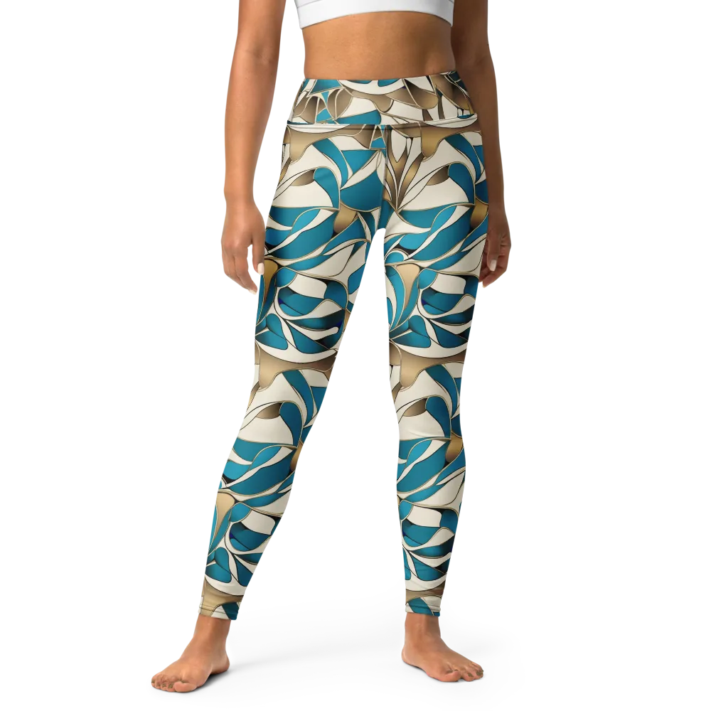 Teal Arabesque on Yoga Leggings — Front
