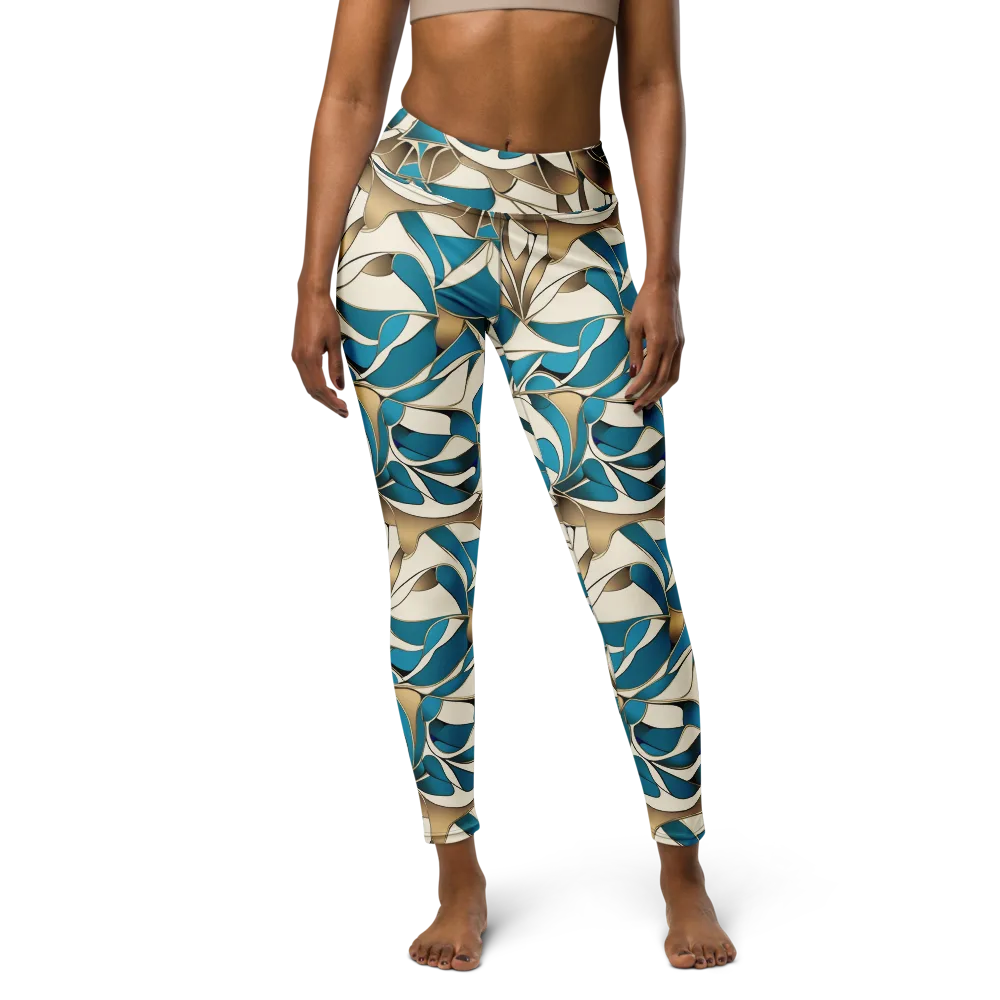 Teal Arabesque on Yoga Leggings — Front