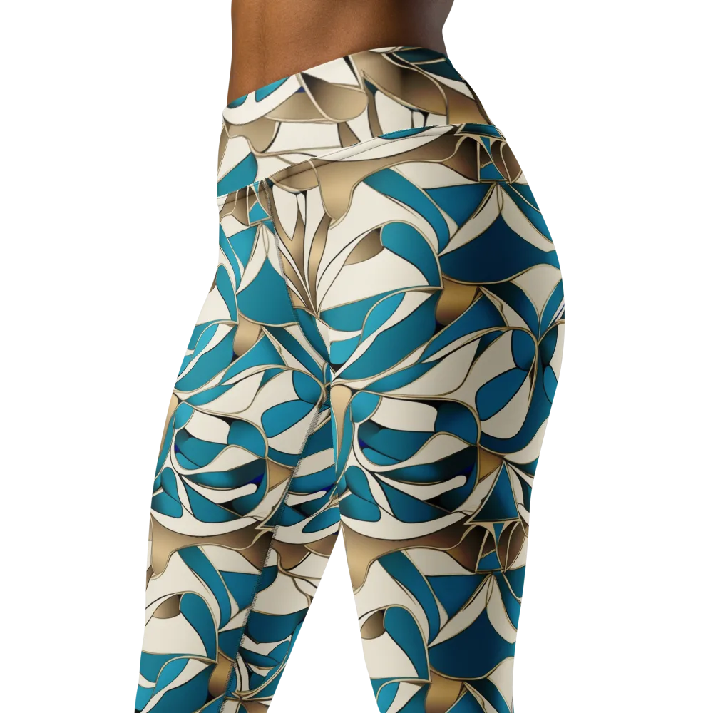 Teal Arabesque on Yoga Leggings — Left Front