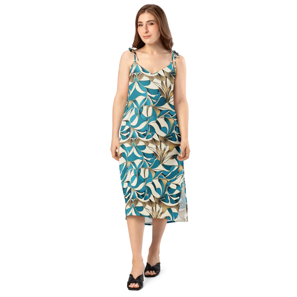 Teal Arabesque on Slip Dress — Front