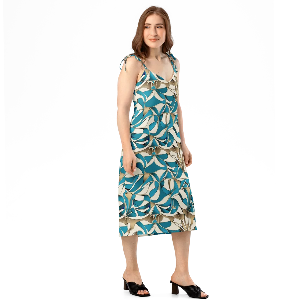 Teal Arabesque on Slip Dress — Right Front