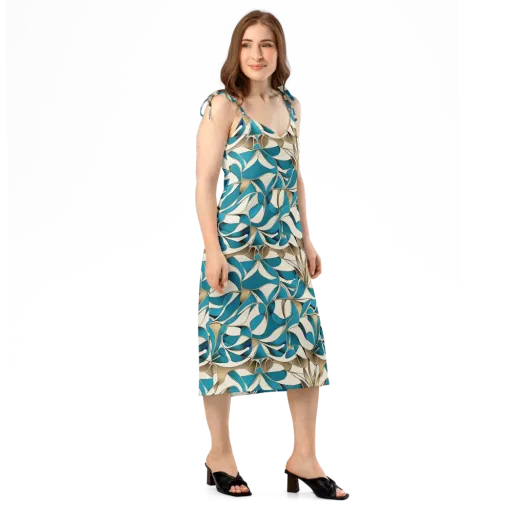Teal Arabesque on a Slip Dress
