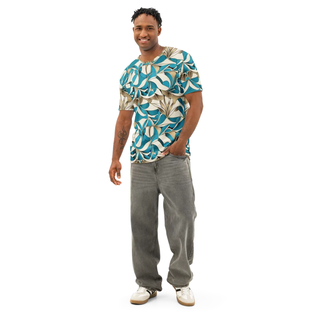 Teal Arabesque on Men's Cotton Crew Neck T-Shirt — Front