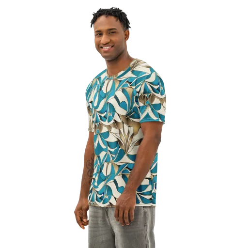 Teal Arabesque on a Men's Cotton Crew Neck T-Shirt