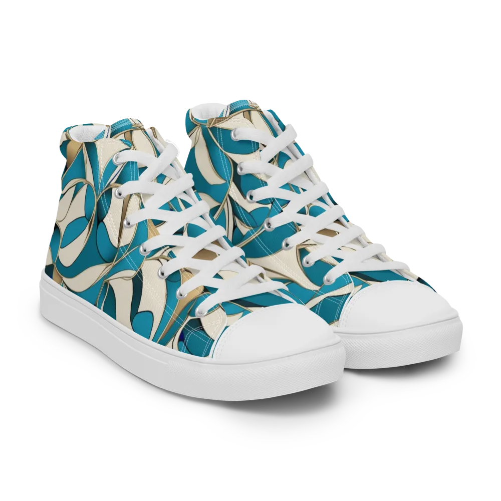 Teal Arabesque on Men's High Top Canvas Shoes — Right Front
