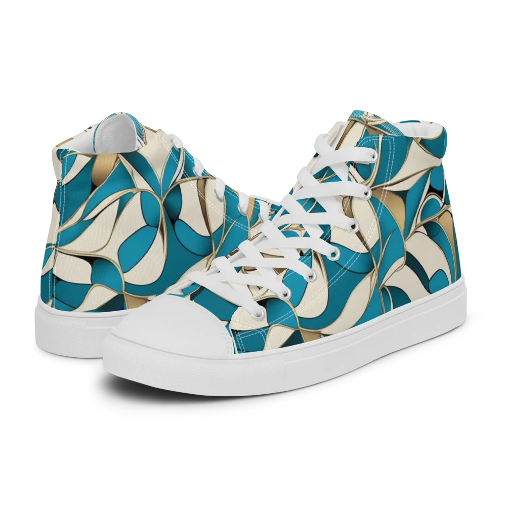 Teal Arabesque on Men's High Top Canvas Shoes — Left