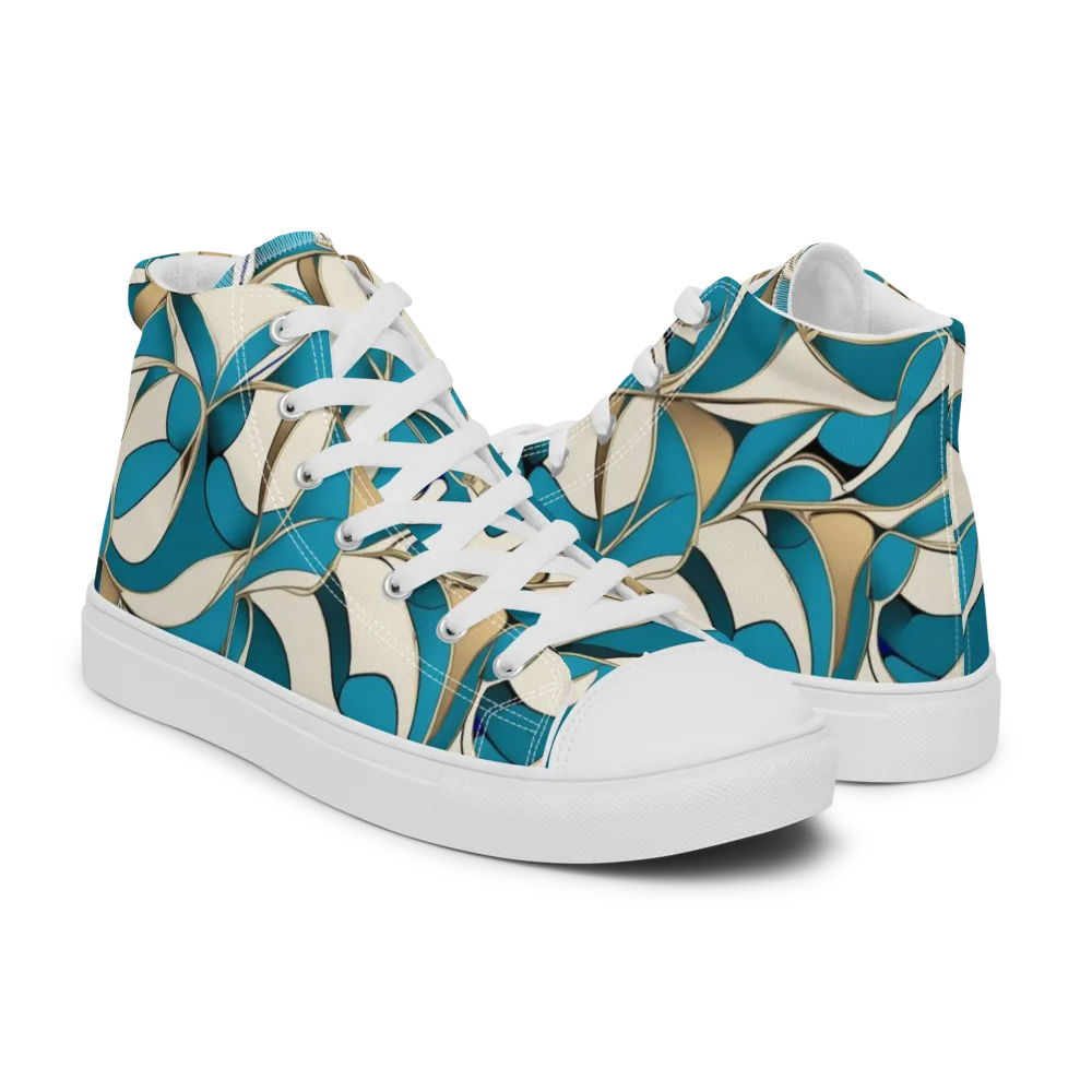 Teal Arabesque on Men's High Top Canvas Shoes — Right