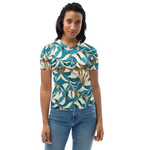Teal Arabesque on a Women's Crew Neck T-Shirt