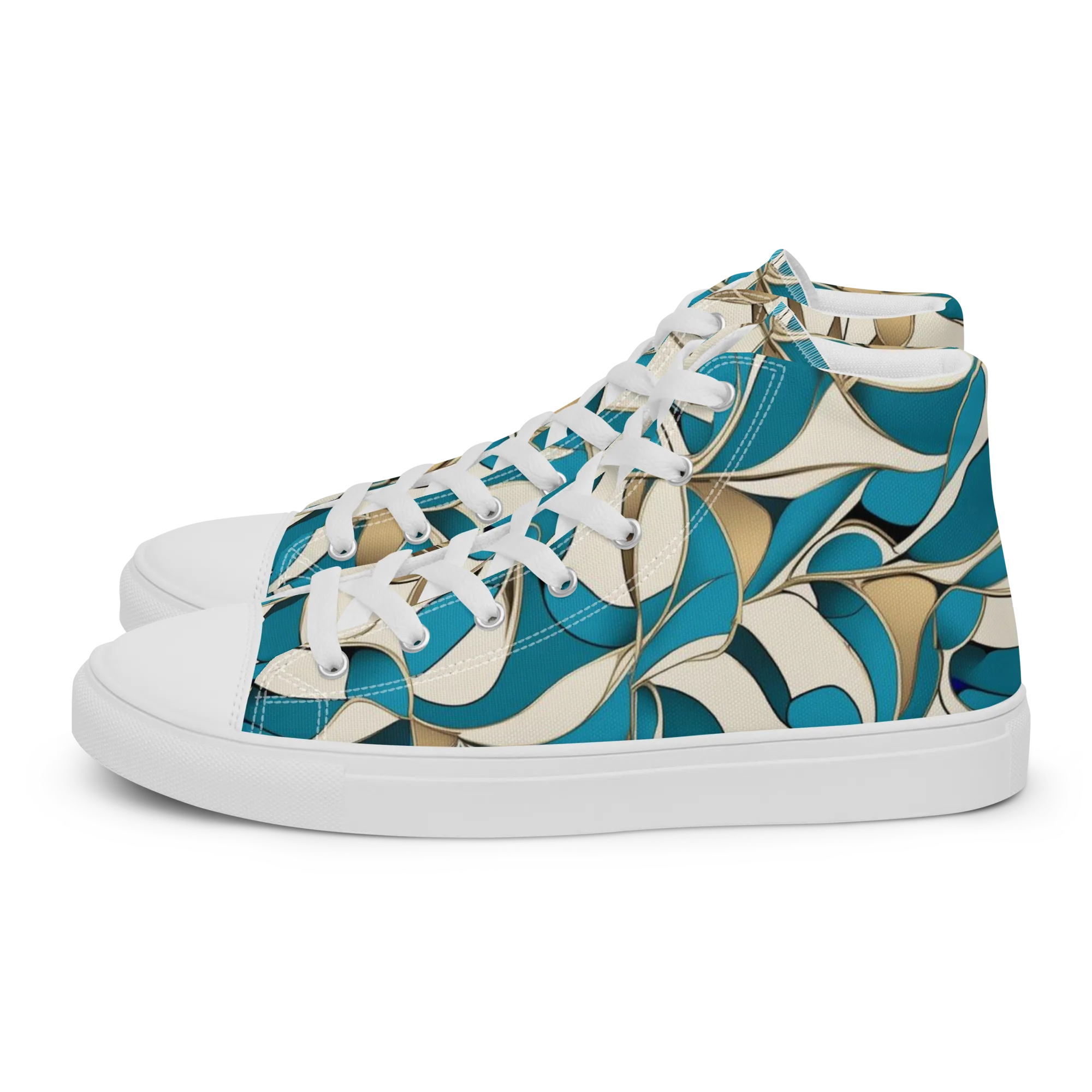 Teal Arabesque on Women's High Top Canvas Shoes — Left