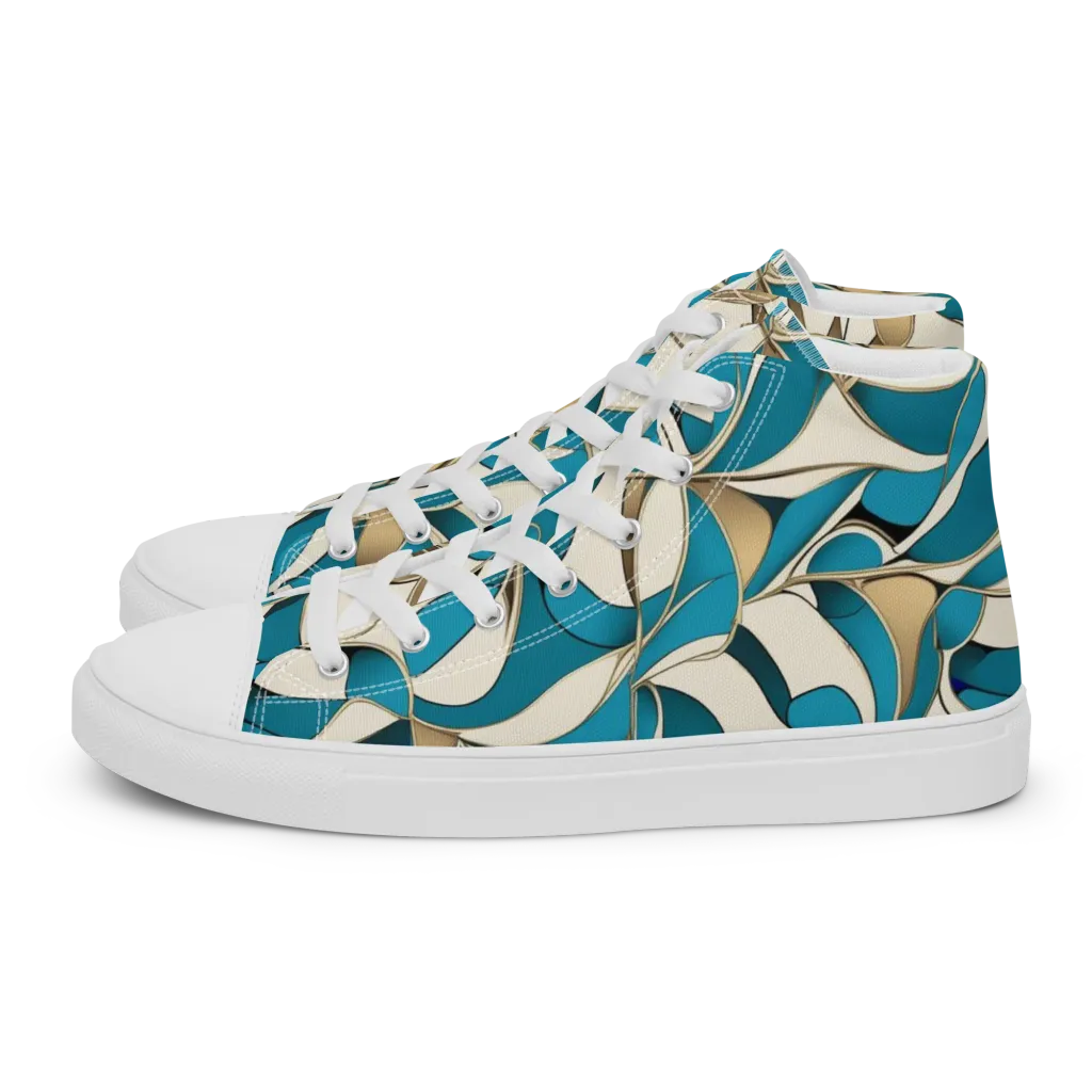 Teal Arabesque on Women's High Top Canvas Shoes — Left