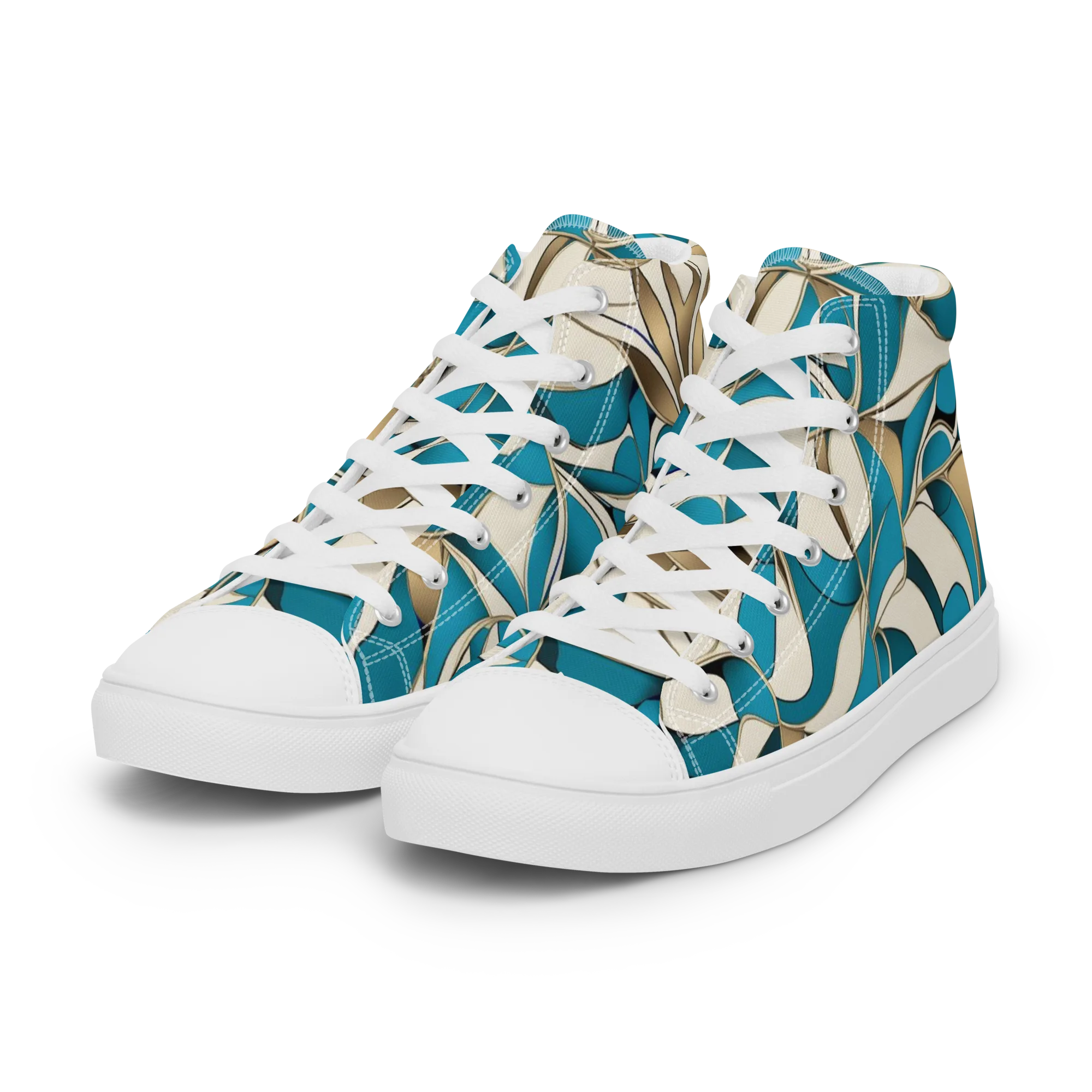 Teal Arabesque on Women's High Top Canvas Shoes — Left Front