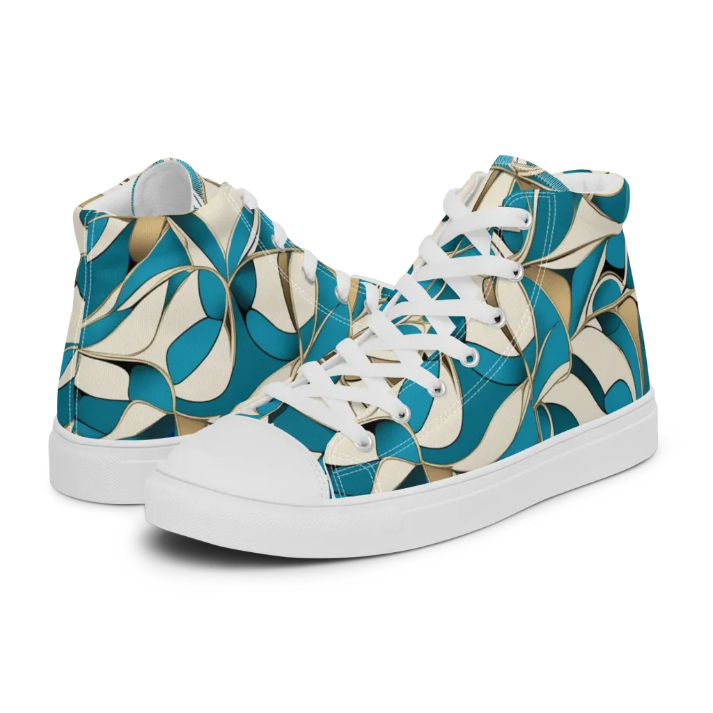 Teal Arabesque on Women's High Top Canvas Shoes — Left