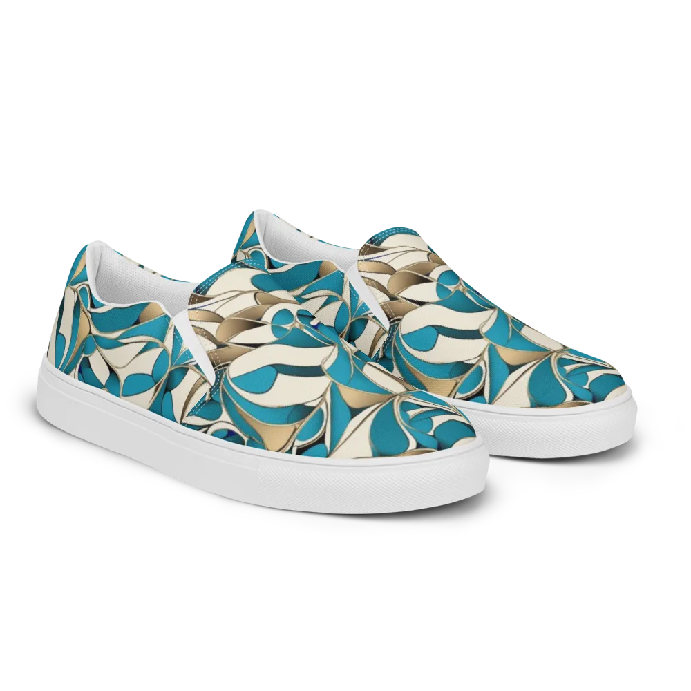 Teal Arabesque on Men's Slip-On Canvas Shoes — Right Front