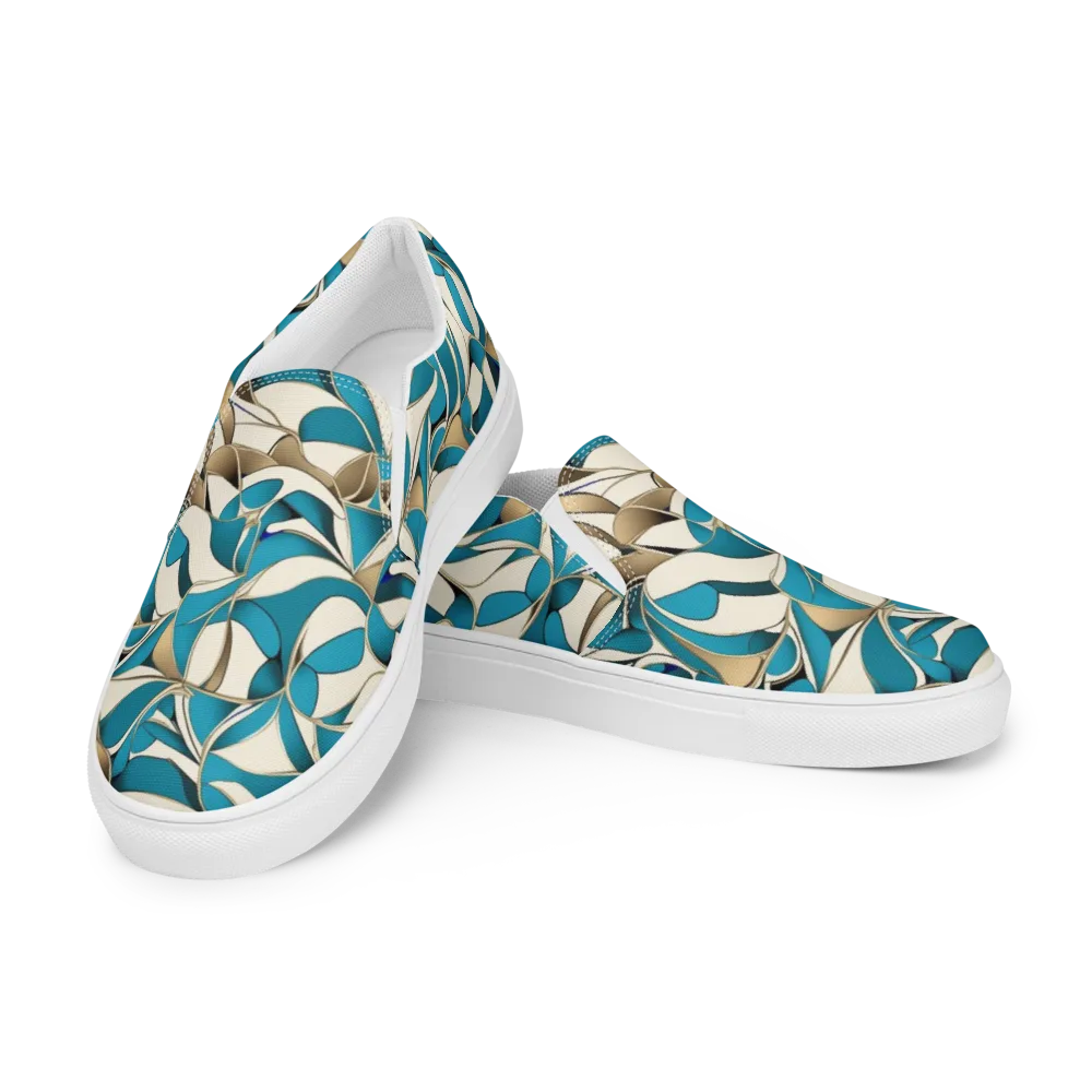 Teal Arabesque on Men's Slip-On Canvas Shoes — Left Front