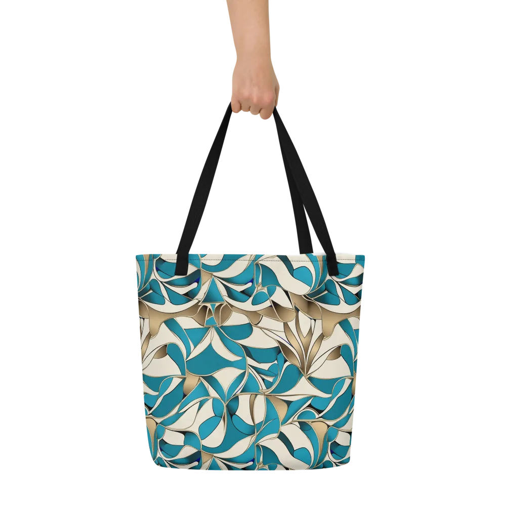 Teal Arabesque on Large Tote Bag W/ Pocket — Front