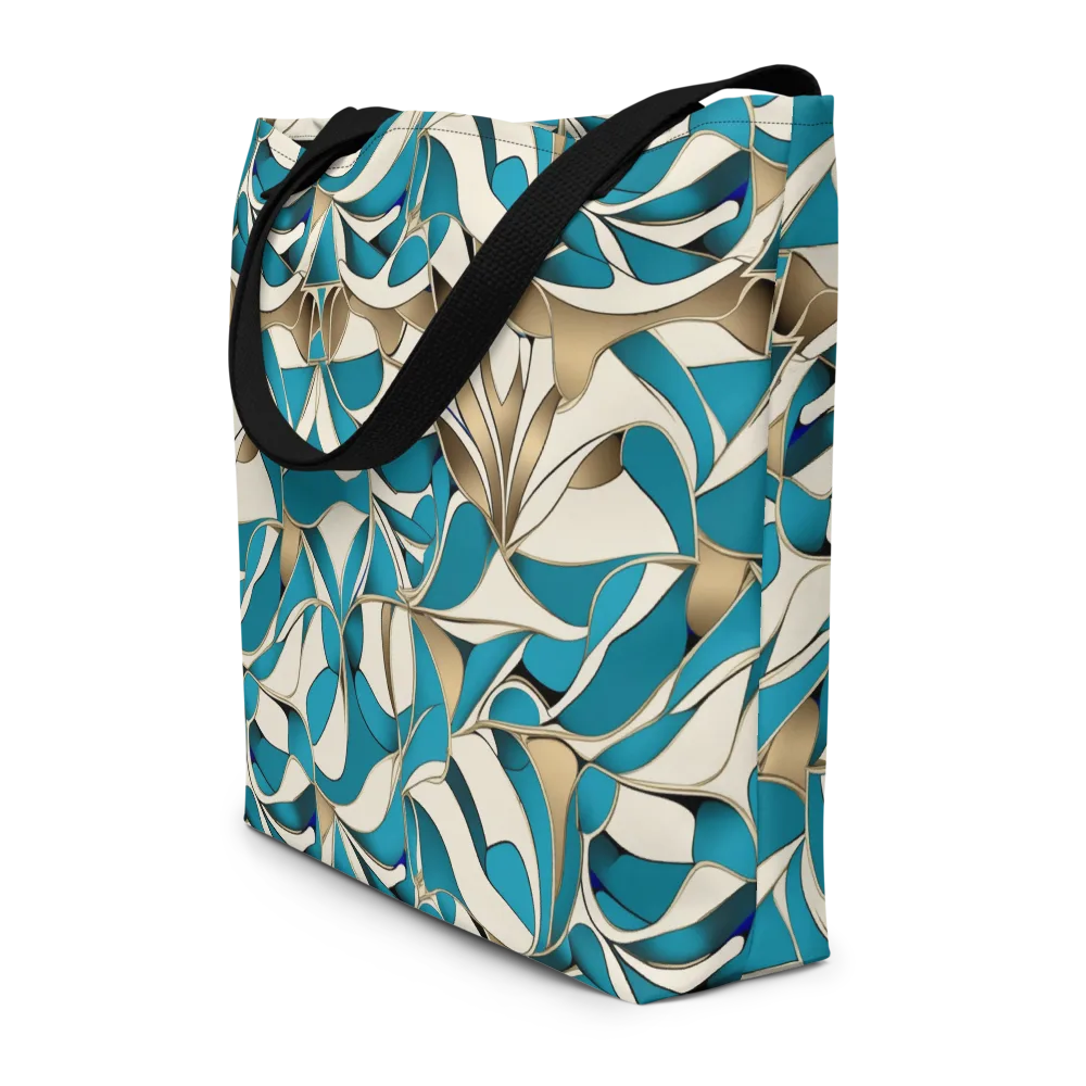 Teal Arabesque on Large Tote Bag W/ Pocket — Front