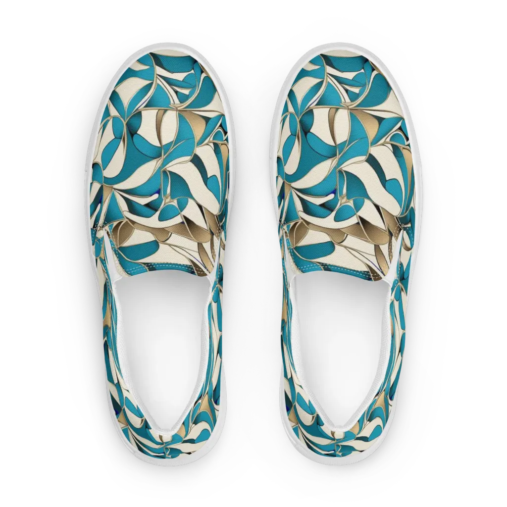 Teal Arabesque on Women's Slip-On Canvas Shoes — Front