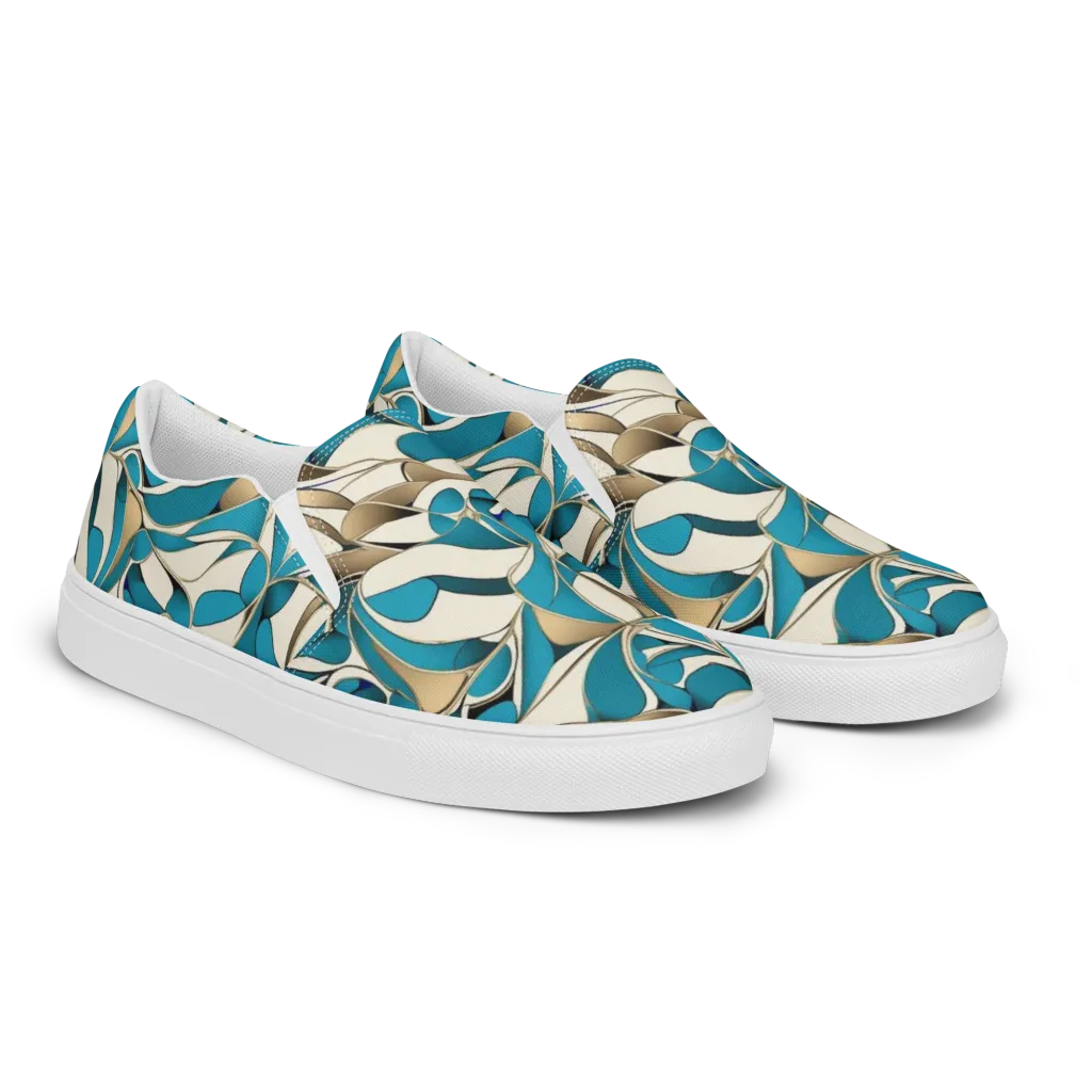 Teal Arabesque on Women's Slip-On Canvas Shoes — Right Front