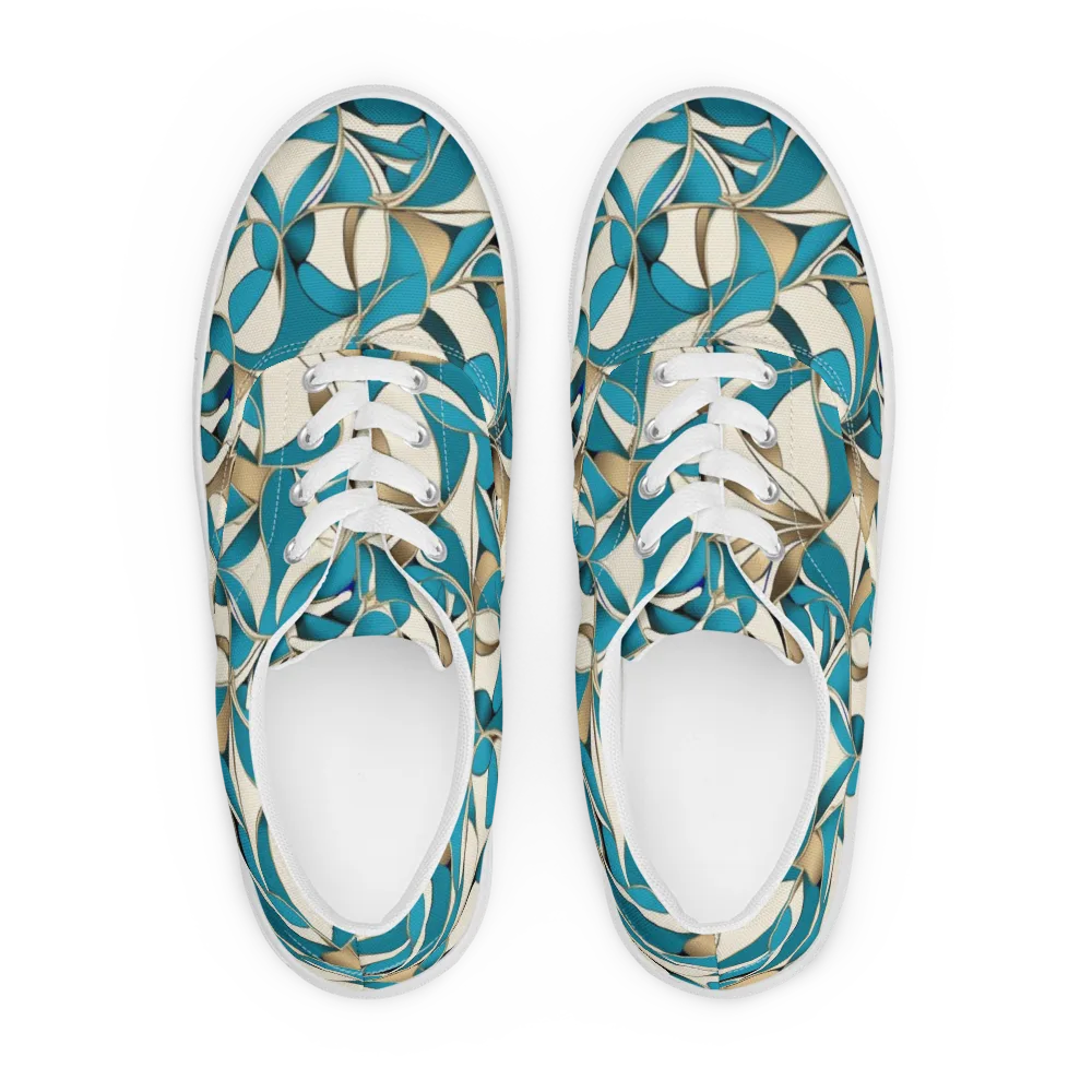 Teal Arabesque on Men's Lace-Up Canvas Shoes — Front