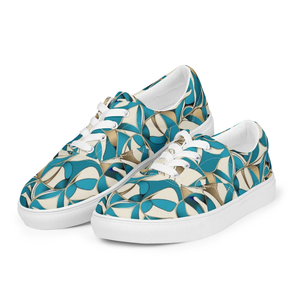 Teal Arabesque on Men's Lace-Up Canvas Shoes — Left Front