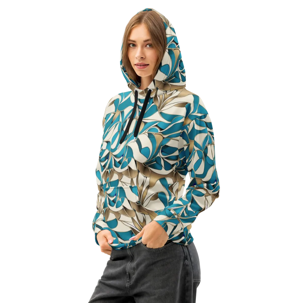 Teal Arabesque on Cotton Hoodie — Left Front
