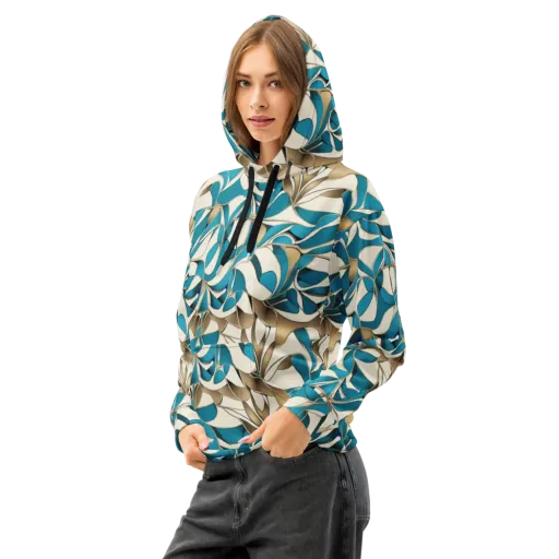 Teal Arabesque on a Cotton Hoodie