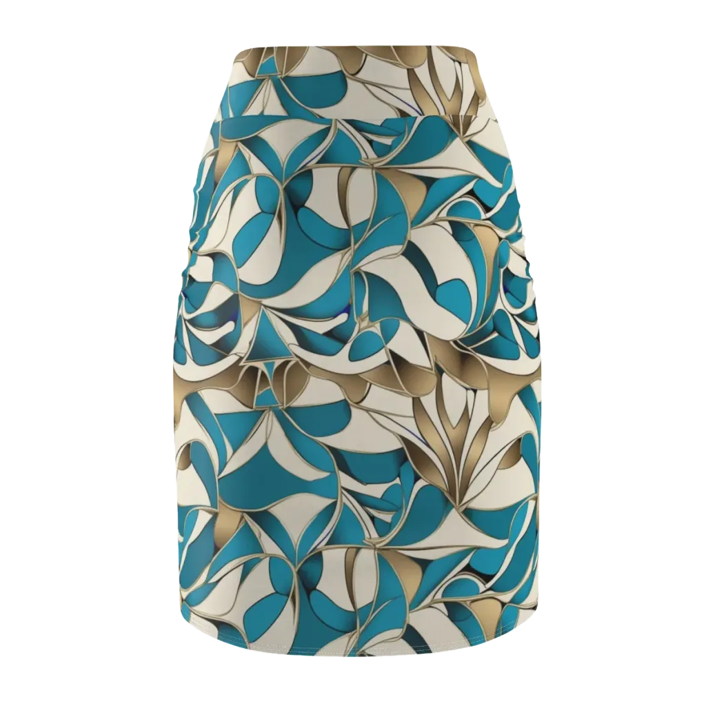 Teal Arabesque on Pencil Skirt — Back