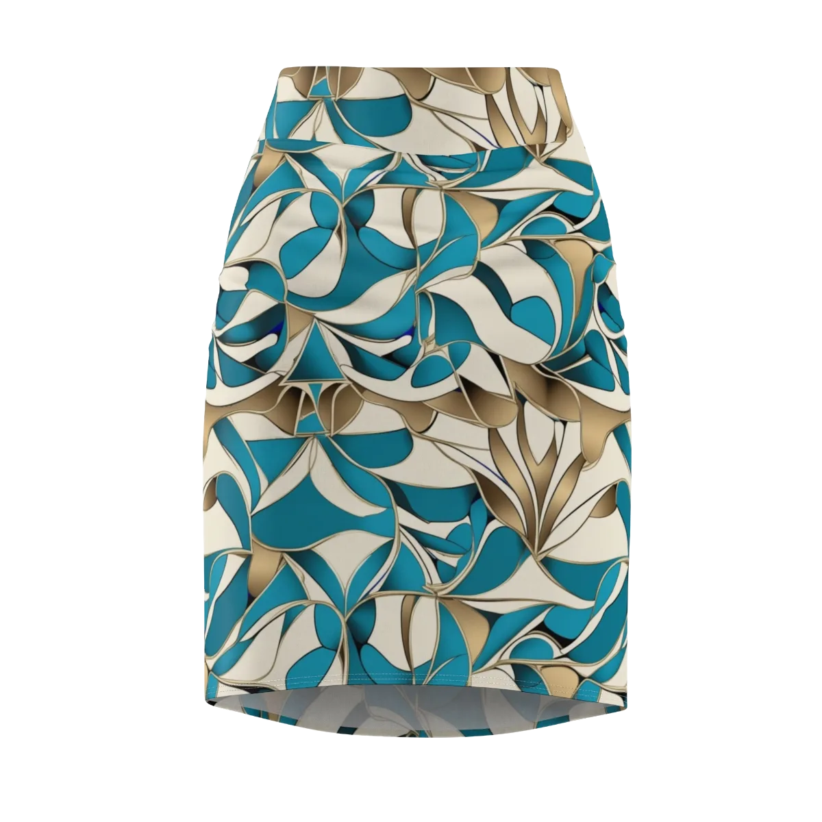 Teal Arabesque on Pencil Skirt — Front