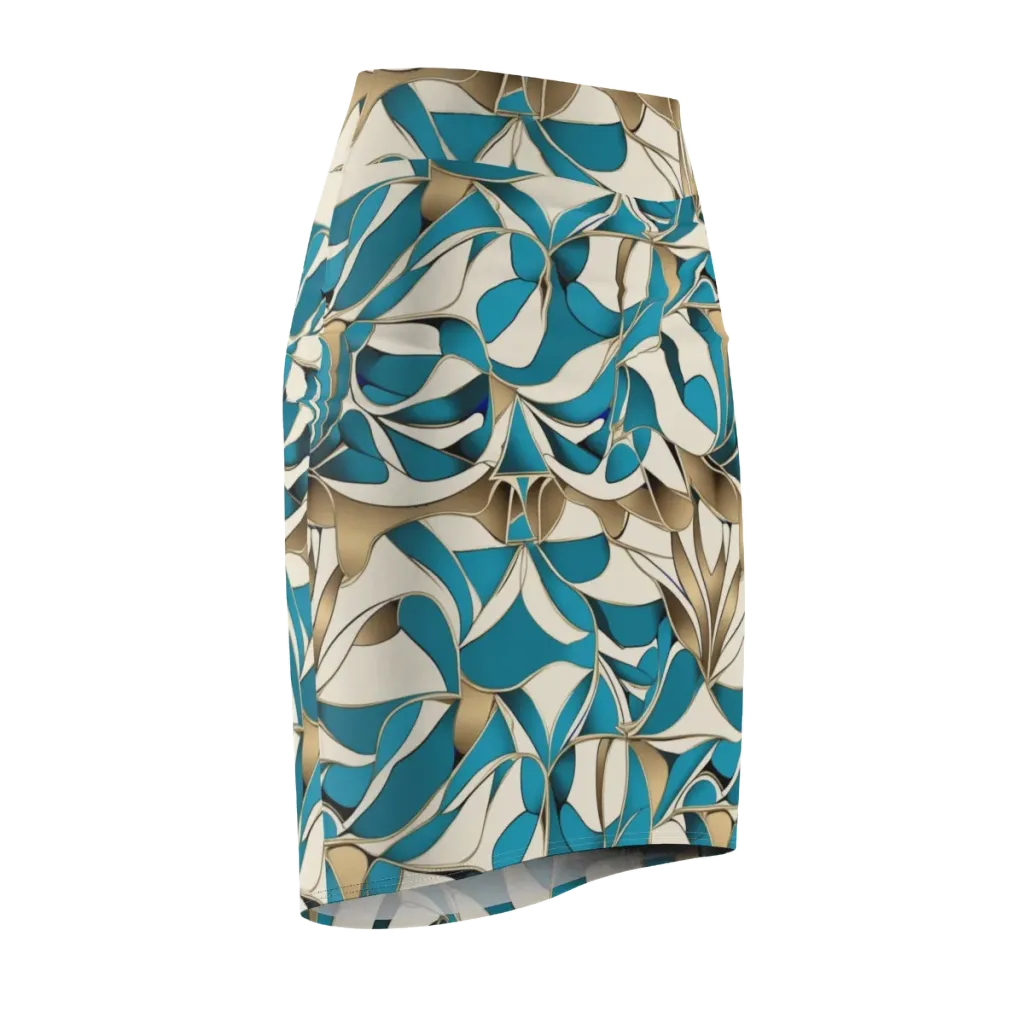 Teal Arabesque on Pencil Skirt — Front Side