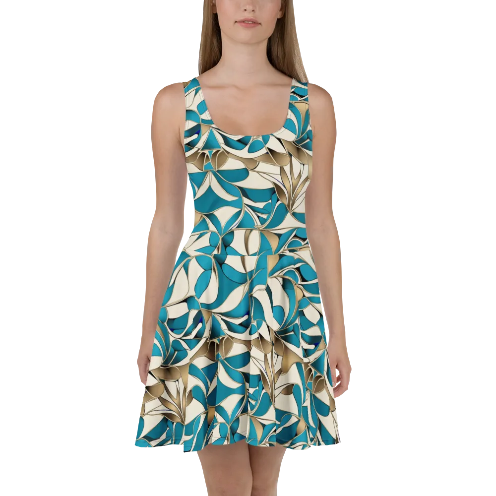 Teal Arabesque on Skater Dress — Front