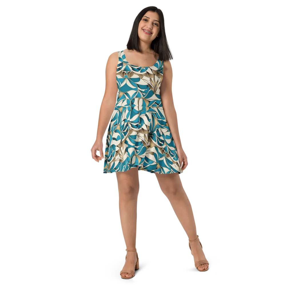 Teal Arabesque on Skater Dress — Front