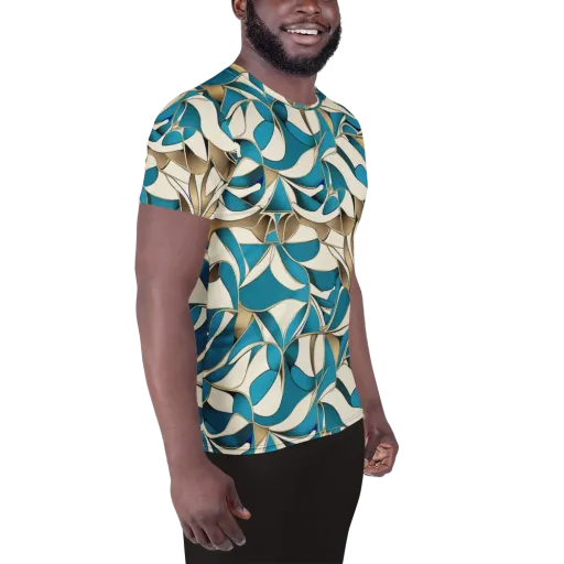 Teal Arabesque on a Men's Athletic T-Shirt