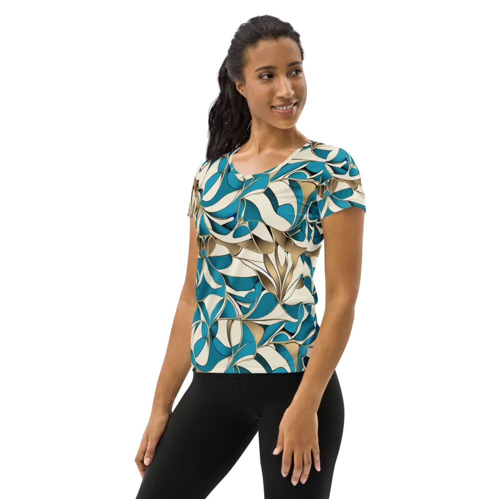Teal Arabesque on Women's Athletic T-Shirt — Left