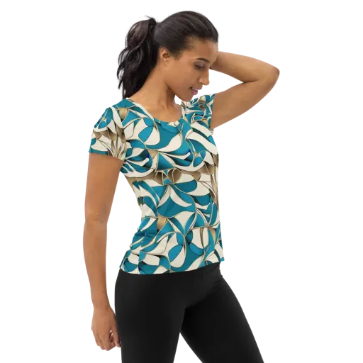 Teal Arabesque on a Women's Athletic T-Shirt