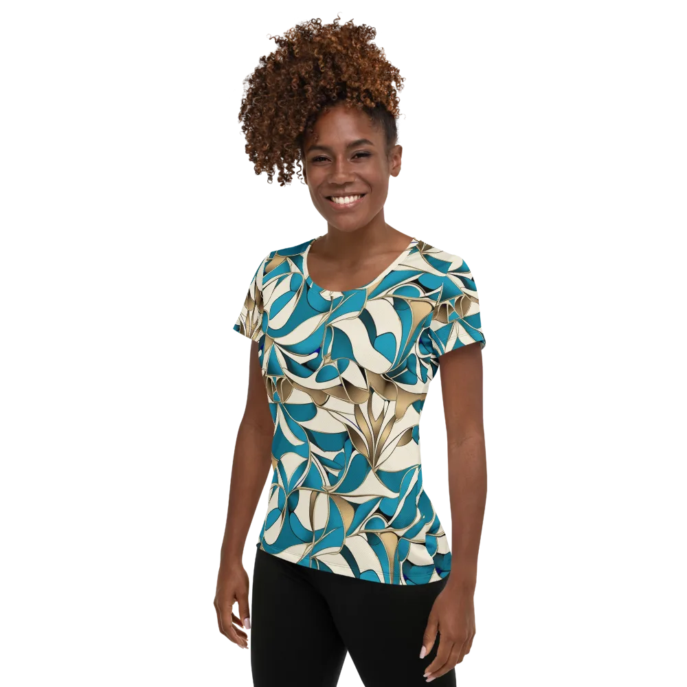 Teal Arabesque on Women's Athletic T-Shirt — Left