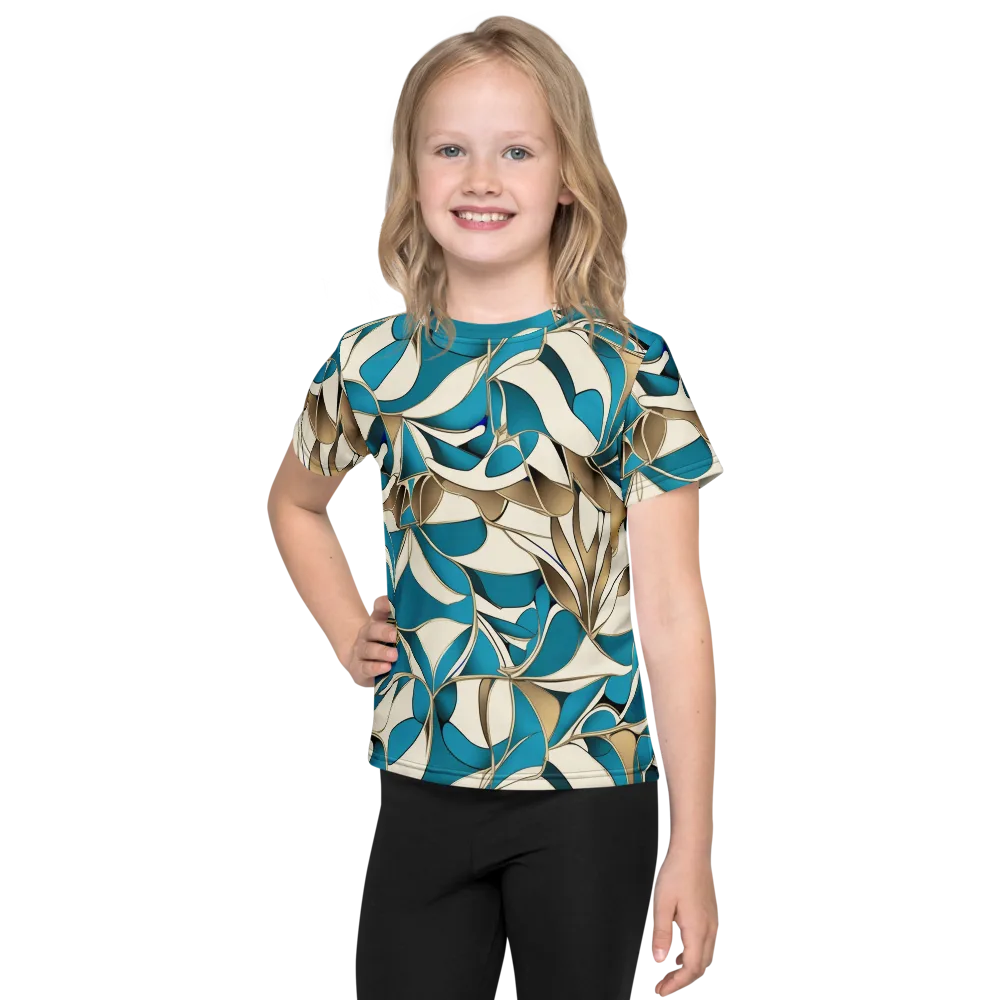 Teal Arabesque on Kids Crew Neck T-Shirt — Front