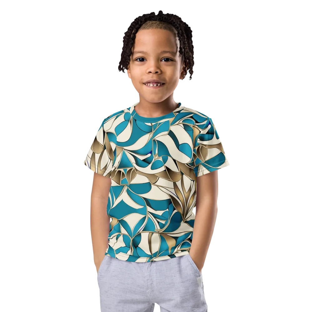 Teal Arabesque on Kids Crew Neck T-Shirt — Front